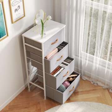 ROMOON Dresser for Bedroom with 4 Drawers, Closet Storage Drawer Organizer, Small Dressers & Chests of Drawers, Fabric Dresser for Living Room, Closet, Hallway (Grey)