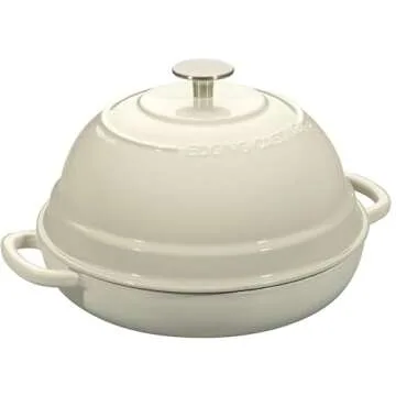 EDGING CASTING Enameled Cast Iron Dutch Oven Pot with Lid, Round Bread Oven for Homemade Sourdough Bread Baking, 6 Quart, White