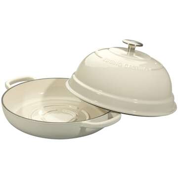 EDGING CASTING Enameled Cast Iron Dutch Oven Pot with Lid, Round Bread Oven for Homemade Sourdough Bread Baking, 6 Quart, White