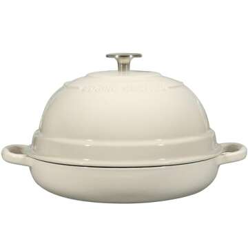 EDGING CASTING Enameled Cast Iron Dutch Oven Pot with Lid, Round Bread Oven for Homemade Sourdough Bread Baking, 6 Quart, White