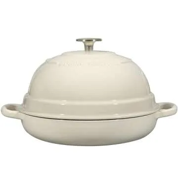 EDGING CASTING Enameled Cast Iron Dutch Oven Pot with Lid, Round Bread Oven for Homemade Sourdough Bread Baking, 6 Quart, White