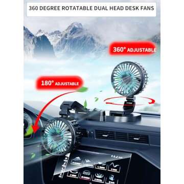 Car Fans, Portable Vehicle Cooling Fan, Dual Head USB Fan for Car with 2 Speeds, 360° Rotation, 5V/...