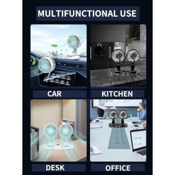 Car Fans, Portable Vehicle Cooling Fan, Dual Head USB Fan for Car with 2 Speeds, 360° Rotation, 5V/2A Usb Powered Car Fan for Car Dashboard, SUV,RV,Sedan,Truck,Cruise,Home & Office (1-BLACK)