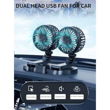 Car Fans, Portable Vehicle Cooling Fan, Dual Head USB Fan for Car with 2 Speeds, 360° Rotation, 5V/2A Usb Powered Car Fan for Car Dashboard, SUV,RV,Sedan,Truck,Cruise,Home & Office (1-BLACK)