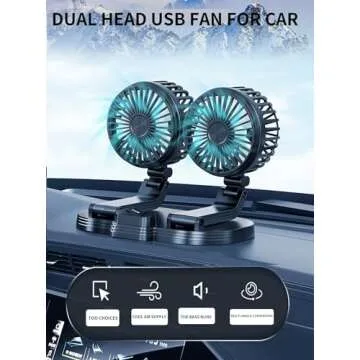 Car Fans, Portable Vehicle Cooling Fan, Dual Head USB Fan for Car with 2 Speeds, 360° Rotation, 5V/2A Usb Powered Car Fan for Car Dashboard, SUV,RV,Sedan,Truck,Cruise,Home & Office (1-BLACK)