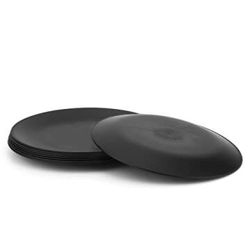 KX-WARE Plastic Plates Set of 12 - Unbreakable and Reusable 9.875 inches Dinner Plates, Black Color ...