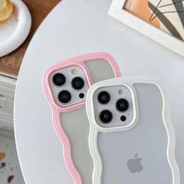 Caseative for iPhone 14 Pro Max Case, Cute Curly Wave Frame Shape Shockproof Soft Compatible with iPhone Case (White,iPhone 14 Pro Max)