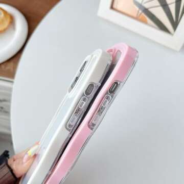 Caseative for iPhone 14 Pro Max Case, Cute Curly Wave Frame Shape Shockproof Soft Compatible with iPhone Case (White,iPhone 14 Pro Max)