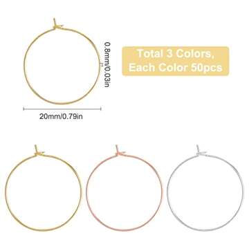 SUNNYCLUE 150PCS 3 Colors 20mm Brass Wine Glass Charms Round Beading Hoops Ring Earring Findings for...