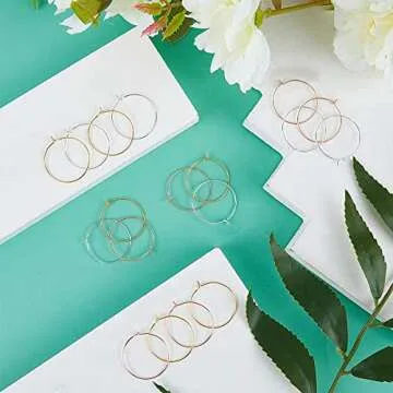 SUNNYCLUE 150PCS 3 Colors 20mm Brass Wine Glass Charms Round Beading Hoops Ring Earring Findings for DIY Earring Jewellery Making Party Favors Wedding Festivals Decoration