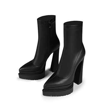Stylish ISNOM Black Chunky Platform Boots for Women