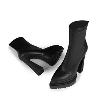 Stylish ISNOM Black Chunky Platform Boots for Women