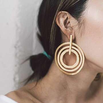 Elegant DOUBNINE Large Circle Gold Matte Hoop Earrings