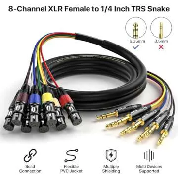 EBXYA 8 Channel TRS to XLR Snake Cable for Clean Audio