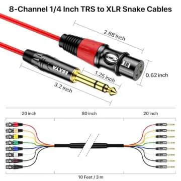 EBXYA 8 Channel TRS to XLR Snake Cable for Clean Audio