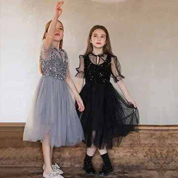 Enchanting Sequin Tulle Dress for Girls & Teens - Black, Size 10Y