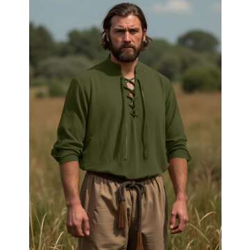 ZEROYAA Men's Medieval Vintage Long Sleeve Lace Up Shirt - Perfect for Halloween