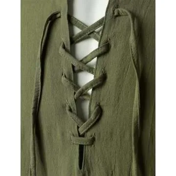 ZEROYAA Men's Medieval Long Sleeve Lace Up Shirt