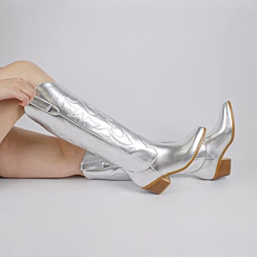 Stylish STALOV Metallic Cowboy Boots with Embroidery