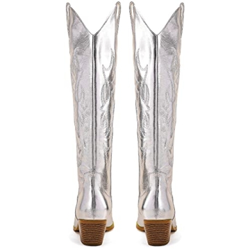 Stylish STALOV Metallic Cowboy Boots with Embroidery