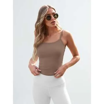 Trendy Queen Womens Spaghetti Strap Tank Tops Adjustable Cute Camisole Going Out Crop Tops Summer Clothes, Coffee, S