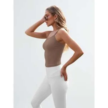 Trendy Queen Womens Spaghetti Strap Tank Tops Adjustable Cute Camisole Going Out Crop Tops Summer Clothes, Coffee, S