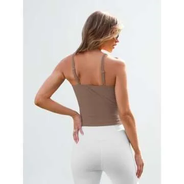 Trendy Queen Womens Spaghetti Strap Tank Tops Adjustable Cute Camisole Going Out Crop Tops Summer Clothes, Coffee, S