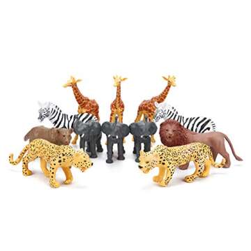 Jumbo Safari Animal Figurines, 12 Piece African Jungle Zoo Set, Realistic Elephant, Giraffe, Lion To...