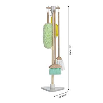 Teamson Kids Little Helper 6-pc. Wooden Toy Household Cleaning Supply Set with Organizing Stand