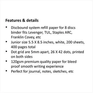 Discette Junior Size Refill Paper, 5.5 x 8.5, Dot Grid, 120gsm, For 8 Discs Discbound Notebook and Journal, White, 200 Sheets, 400 Pages
