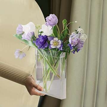 Book Vase for Flowers Aesthetic Room Decor, Artistic and Cultural Flavor Decorative Acrylic Vase, Unique Home/Bedroom/Office Accent, Book (Transparent Color) (A)