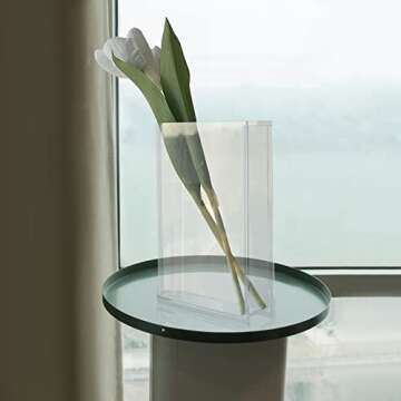 Book Vase for Flowers Aesthetic Room Decor, Artistic and Cultural Flavor Decorative Acrylic Vase, Unique Home/Bedroom/Office Accent, Book (Transparent Color) (A)