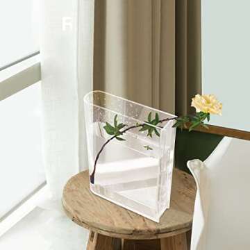 Book Vase for Flowers Aesthetic Room Decor, Artistic and Cultural Flavor Decorative Acrylic Vase, Unique Home/Bedroom/Office Accent, Book (Transparent Color) (A)