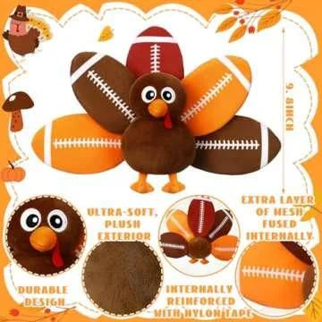 Blueweenly 10 Inch Football Turkey Plush Thanksgiving Fall Plush Fall Decor Soft Holiday Turkey Stuffed Animal Gift Football Gifts for Fall Thanksgiving Football Lover Gifts Goodies Bag Fillers