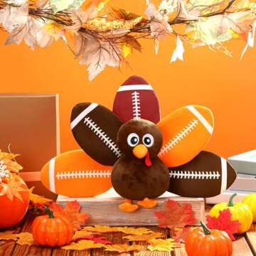 Blueweenly 10 Inch Football Turkey Plush Thanksgiving Fall Plush Fall Decor Soft Holiday Turkey Stuffed Animal Gift Football Gifts for Fall Thanksgiving Football Lover Gifts Goodies Bag Fillers