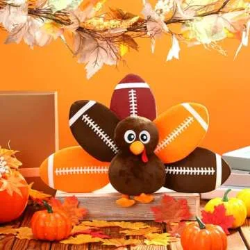 Blueweenly 10 Inch Football Turkey Plush Thanksgiving Fall Plush Fall Decor Soft Holiday Turkey Stuffed Animal Gift Football Gifts for Fall Thanksgiving Football Lover Gifts Goodies Bag Fillers