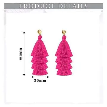 Layered Hot Pink Tassel Dangle Earrings for Women