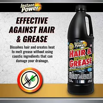 Instant Power Hair and Grease Drain Opener – Multipurpose Liquid Drain Cleaner and Clog Remover, Odorless, Ready to Use, 33.8 Oz, 1 Liter