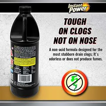 Instant Power Hair and Grease Drain Opener – Multipurpose Liquid Drain Cleaner and Clog Remover, Odorless, Ready to Use, 33.8 Oz, 1 Liter
