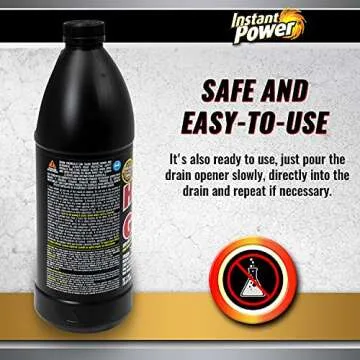 Instant Power Hair and Grease Drain Opener – Multipurpose Liquid Drain Cleaner and Clog Remover, Odorless, Ready to Use, 33.8 Oz, 1 Liter