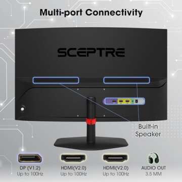 Sceptre Curved 27-inch Gaming Monitor 1500R 100Hz HDMI X2 DisplayPort 1ms 100% sRGB, Build-in Speakers Machine Black 2024 (C275W-FW100T)