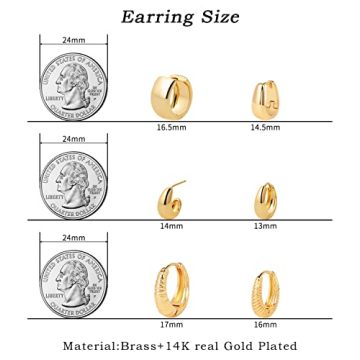 Stylish 14k Gold Plated Huggie Earrings Set for Women