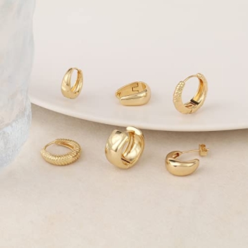 Stylish 14k Gold Plated Huggie Earrings Set for Women