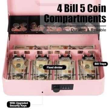 Sgorlds Large Locking Cash Box with Combination Lock and Money Tray, Money Box with Cash Tray, Lock ...