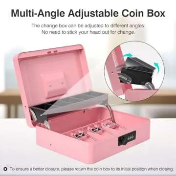 Sgorlds Large Locking Cash Box with Combination Lock and Money Tray, Money Box with Cash Tray, Lock Safe Box for Office Business, 11.8" x 9.5" x 3.5", Pink