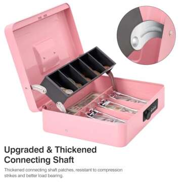 Sgorlds Large Locking Cash Box with Combination Lock and Money Tray, Money Box with Cash Tray, Lock Safe Box for Office Business, 11.8" x 9.5" x 3.5", Pink