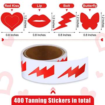 Fainne 400 Pieces Tanning Bed Stickers for Body Heart Labels Perforated Self Adhesive Small Sun Tan Stickers for Tanning, 100 Pieces Per Roll, 1.2 x 0.8 Inches(Elegant Pattern)
