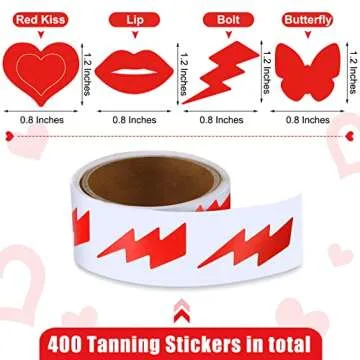 Fainne 400 Pieces Tanning Bed Stickers for Body Heart Labels Perforated Self Adhesive Small Sun Tan Stickers for Tanning, 100 Pieces Per Roll, 1.2 x 0.8 Inches(Elegant Pattern)