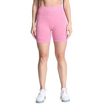 Aoxjox Vital Seamless Biker Shorts for Women High Waist Workout Booty Running Yoga Short 5" (Vital New Pink Marl, Small)