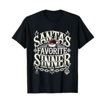 Santa’s Favorite Sinner Gothic Christmas Design T-Shirt